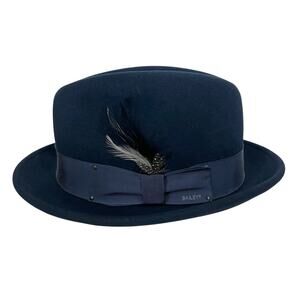 Bailey of Hollywood Tino Fedora Hat M Navy Wool LiteFelt Water Repellent USA